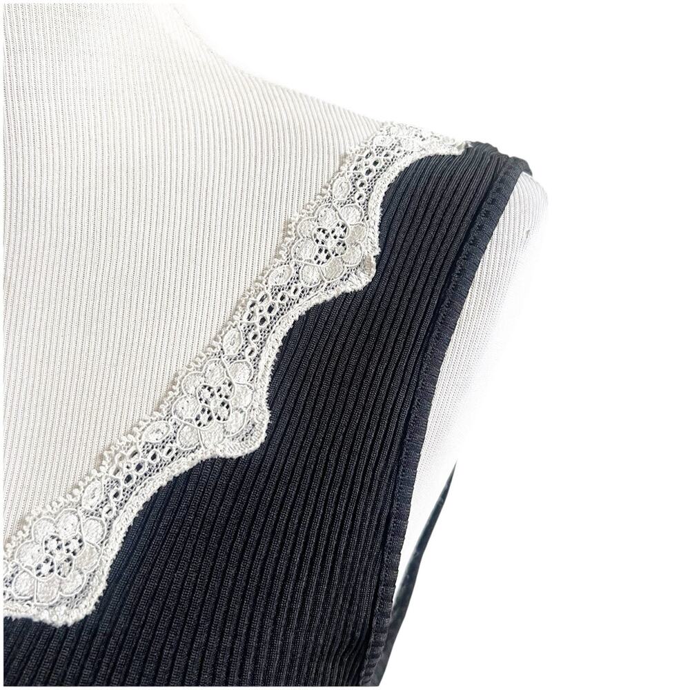 Lace Trim Ribbed Camisole Tank Black Cream Y2K Size M/L Fairy Grunge - Picture 5 of 9